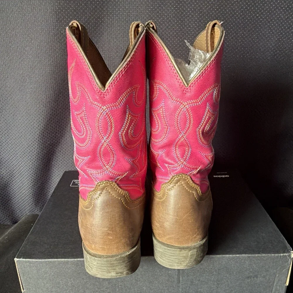 Ariat Western Boot Square Toe Leather Pink Upper Girls Size 13